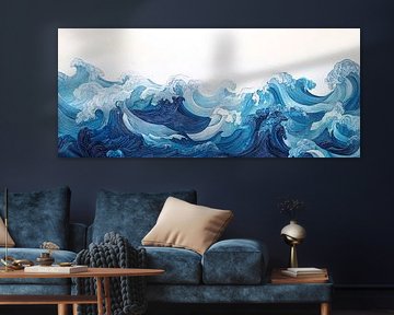 Wave noise in blue - Abstract painting by Poster Art Shop
