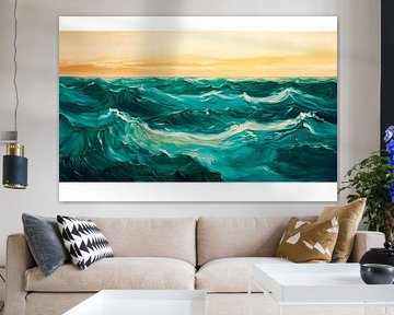 Waves of the sea at sunset by Poster Art Shop