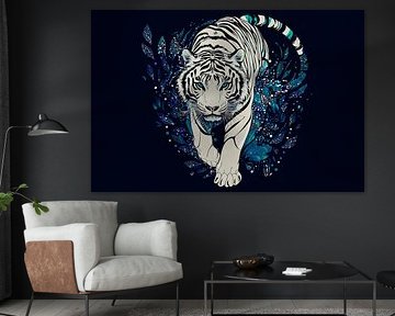 Zebra-striped tiger against a dark background by Poster Art Shop