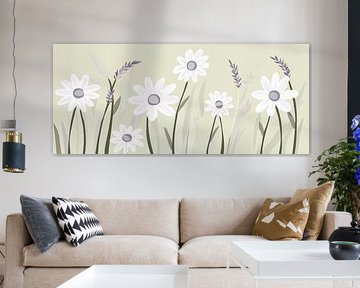 Délicate prairie de fleurs blanches - couleurs pastel sur Poster Art Shop