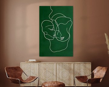 Two faces in flowing lines - Minimalist by Poster Art Shop