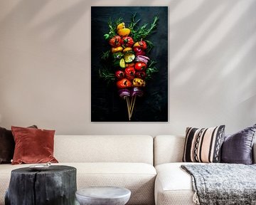 Bunte Gemüsespieße auf Holzstäben von Poster Art Shop