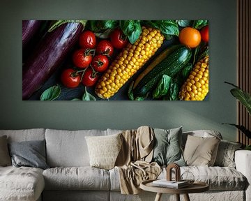 Kleurrijke groenten op een donkere achtergrond van Poster Art Shop