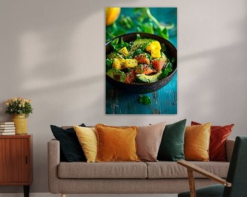 Kleurrijke saladecreatie in een kom - gezond en vers van Poster Art Shop