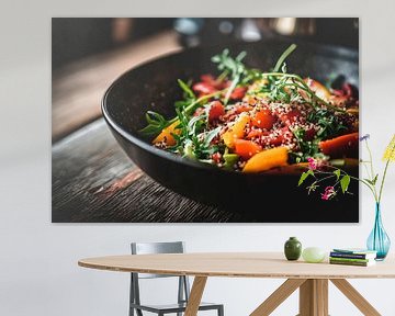 Kleurrijke salade in stijlvol zwart van Poster Art Shop