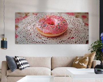Kleurrijke donut op een filigraan achtergrond van Poster Art Shop