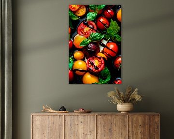 Colourful tomato assortment with basil by Poster Art Shop