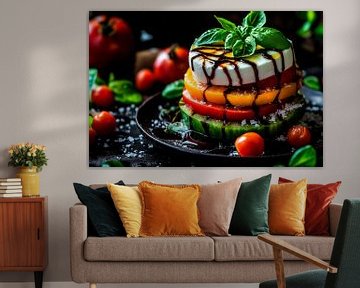 Kleurrijke groentetoren met basilicumketchup van Poster Art Shop