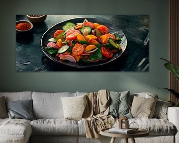 Colourful vegetable salad on a black plate by Poster Art Shop