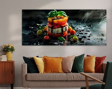 Colourful tomato stacks with basil by Poster Art Shop