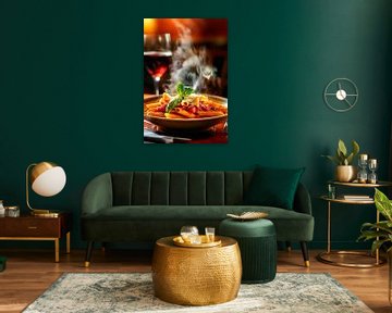 Gestoomde pasta met rode wijn - een moment van genot van Poster Art Shop