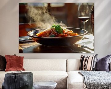 Enjoying steamed pasta in the sunlight by Poster Art Shop