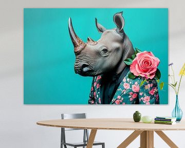 Elegant rhino man with floral jacket by Poster Art Shop