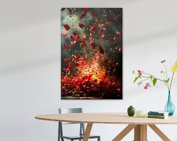 Explosion of red peppers in action by Poster Art Shop