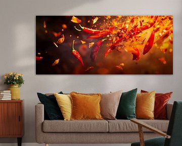 Des piments explosifs dans une danse flamboyante sur Poster Art Shop