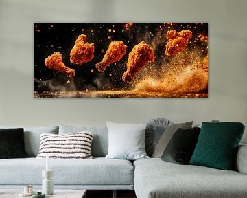 Vliegende kippenpoten in een actiesnede van Poster Art Shop