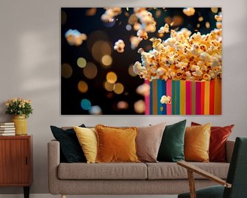 Flying popcorn in front of bokeh background by Poster Art Shop