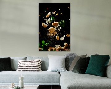 Fliegende Lebensmittel in einem Kunstwerk von Poster Art Shop