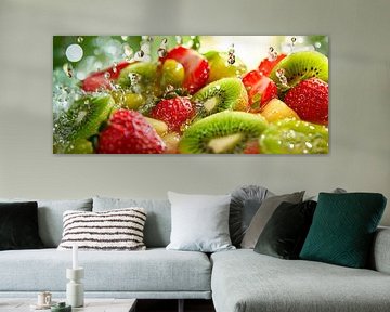 Vers fruit in opspattend water van Poster Art Shop