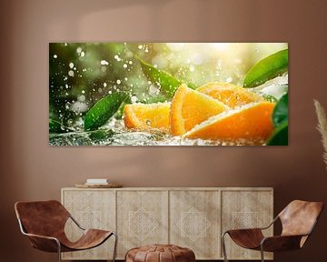Verse sinaasappels in bruisend water van Poster Art Shop