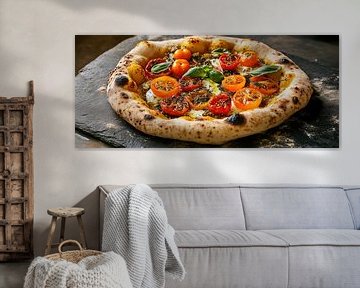 Verse pizza met kleurrijke groentetopping van Poster Art Shop