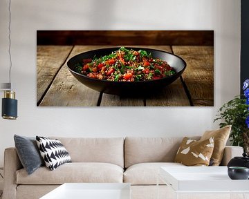 Fresh garden salad in a black plate by Poster Art Shop