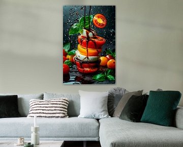 Toren van verse caprese met balsamicodressing van Poster Art Shop