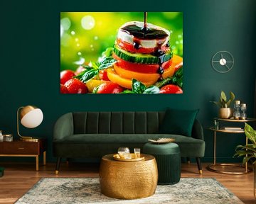 Toren van verse groenten met balsamico glazuur van Poster Art Shop
