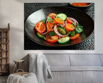 Fresh vegetable salad in a black bowl by Poster Art Shop