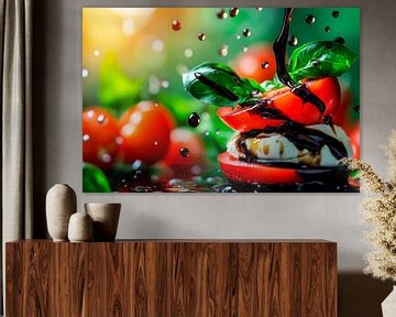 Toren van verse tomaat, mozzarella en basilicum van Poster Art Shop