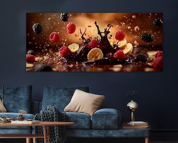 Focus op fruitige chocolade spatten van Poster Art Shop