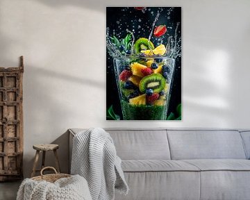 Fruchtsalat mit spritzigem Wasserfall von Poster Art Shop