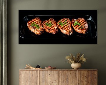 Gegrilde steaks met kruidendecoratie van Poster Art Shop