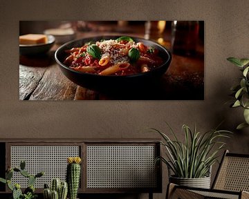 Homemade pasta with fresh basil by Poster Art Shop