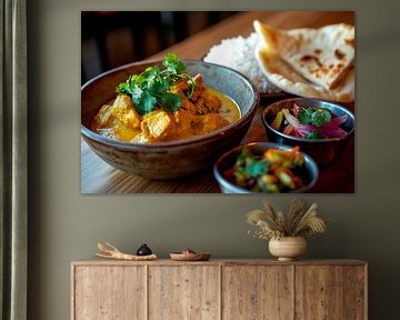 Curry indien avec garniture et pain sur Poster Art Shop