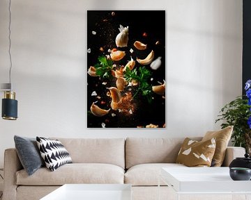 Garlic and herbs in free fall by Poster Art Shop