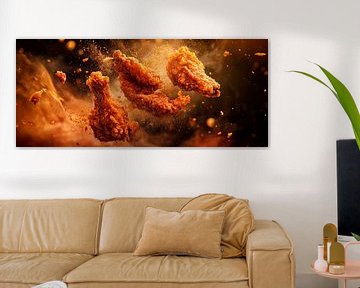Knapperige kippenvleugels in actie van Poster Art Shop