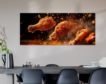 Krokante kip drumsticks in de lucht van Poster Art Shop