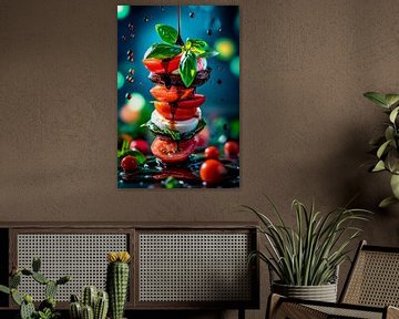 Creatieve tomaten- en mozzarellatoren met basilicum van Poster Art Shop