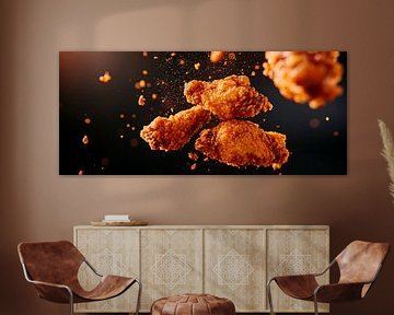 Krokant gebakken kippenvleugels tijdens de vlucht van Poster Art Shop