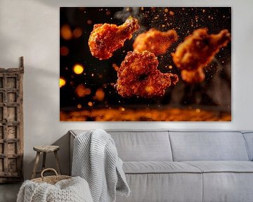 Krokant gebakken vleugels in de lucht van Poster Art Shop