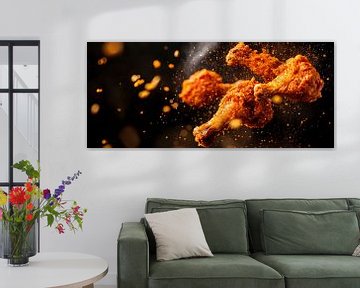 Krokante kipdrumsticks tijdens de vlucht - delicatessendans van Poster Art Shop