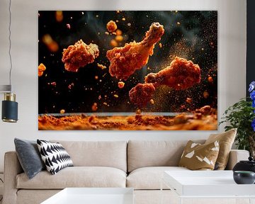 Krokante kip in een dynamische sprong van Poster Art Shop