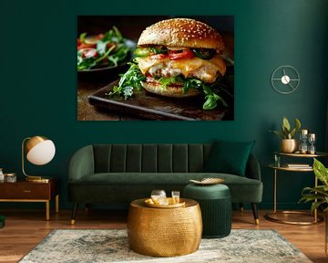Delicious burger with fresh salad by Poster Art Shop