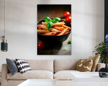 Pasta bowl met verse tomaten en basilicum van Poster Art Shop