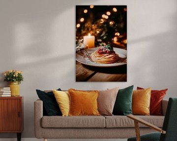 Pasta met tomatensaus en kaarslicht van Poster Art Shop