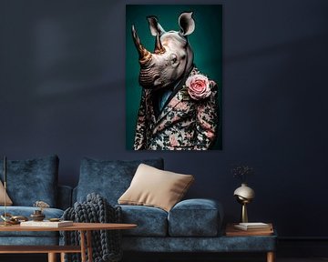 Rhino in a suit with floral decoration by Poster Art Shop