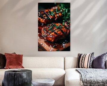 Juicy grilled steaks with herbs by Poster Art Shop
