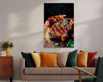 Juicy grilled steaks with herbs by Poster Art Shop