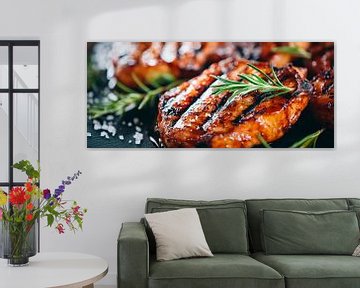 Sappige gegrilde steaks met rozemarijn van Poster Art Shop